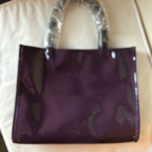 Neiman Marcus Purple Patent-Like Tote Bag with Marbled Handles